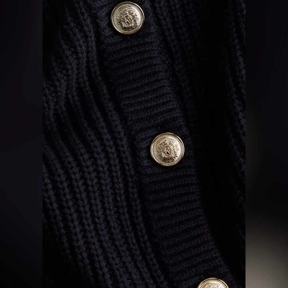 H&M Ribbed Knit Cardigan, Navy Blue, Size Small - Picture 2 of 2
